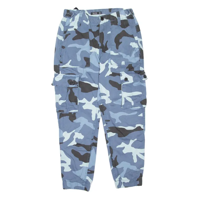 Bershka Camo Womens Trousers Blue Regular Tapered W28 L24 1