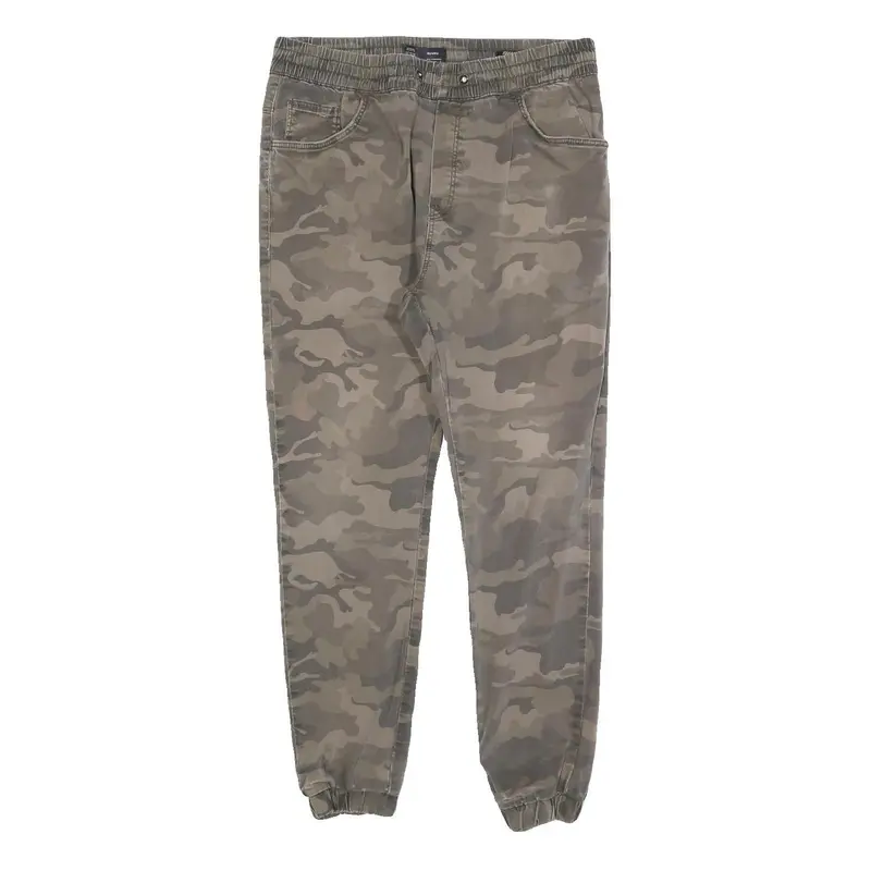 Bershka Mens Cotton Blend Camouflage Slim Tapered Trousers W32 L28 Elastic Waist 1