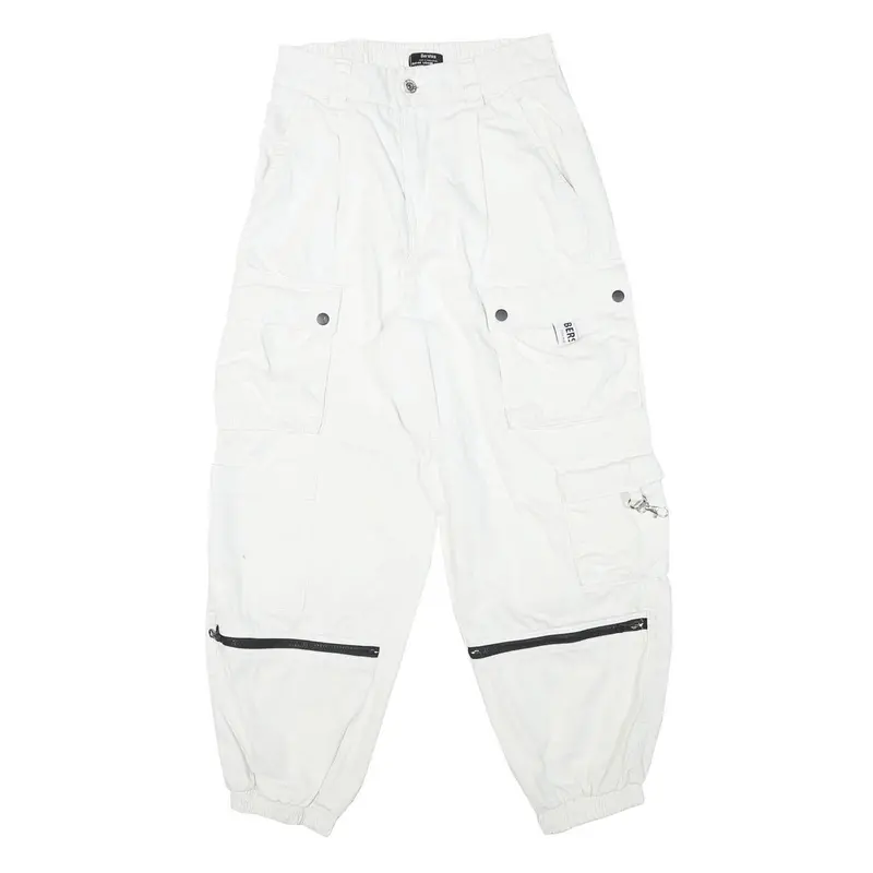 Bershka Womens Cotton Blend White Relaxed Cargo Trousers W26 L26 Utility Pocket 1