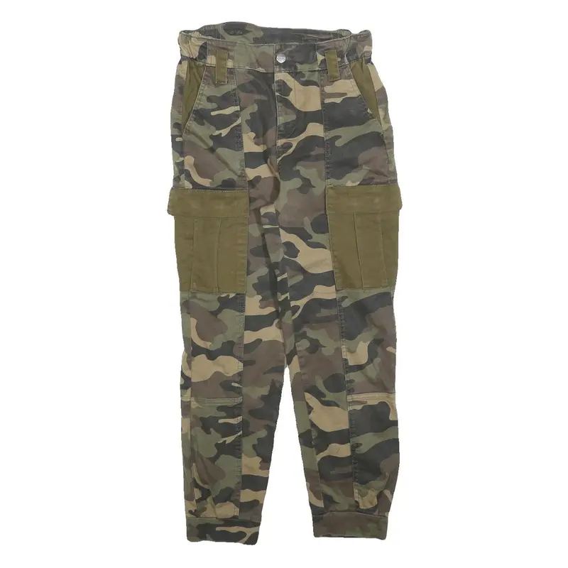 Bershka Womens Green Camouflage Slim Cargo Trousers W26 L26 Cotton Blend Zip 1