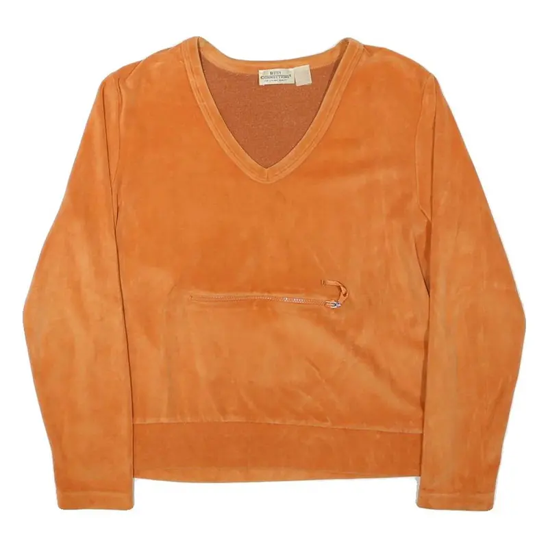 Best Connection Womens Orange V-Neck M Zipper Pocket Sweatshirt Polyester Blend 1