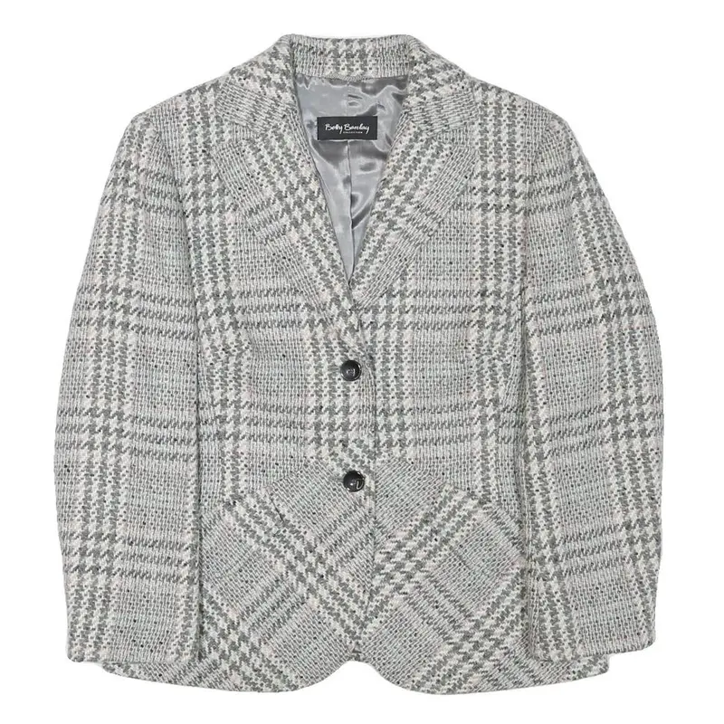 Betty Barclay Womens Grey Check Button Jacket S Wool Blend Tailored Elegant 1