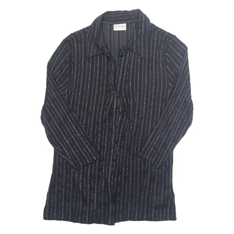 Biaggini Glitter Womens Shirt Black Collared Long Sleeve M 1