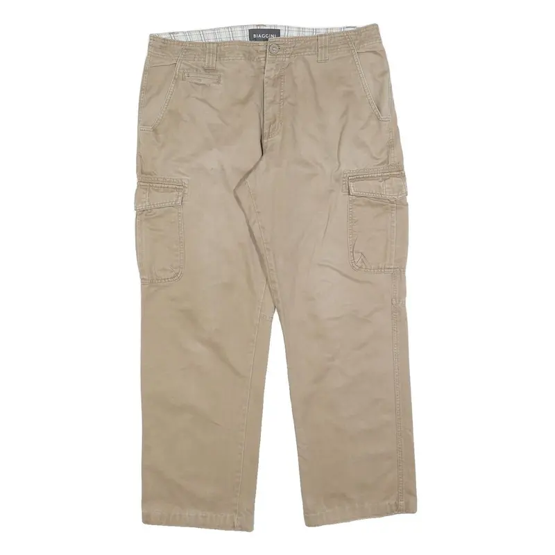 Biaggini Mens Cotton Blend Beige Regular Cargo Trousers W36 L30 Casual Zip Fit 1