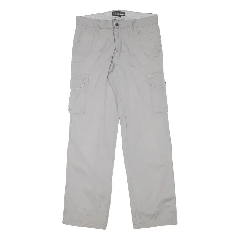 Biaggini Mens Cotton Blend Grey Regular Straight Cargo Trousers W32 L32 Casual 1