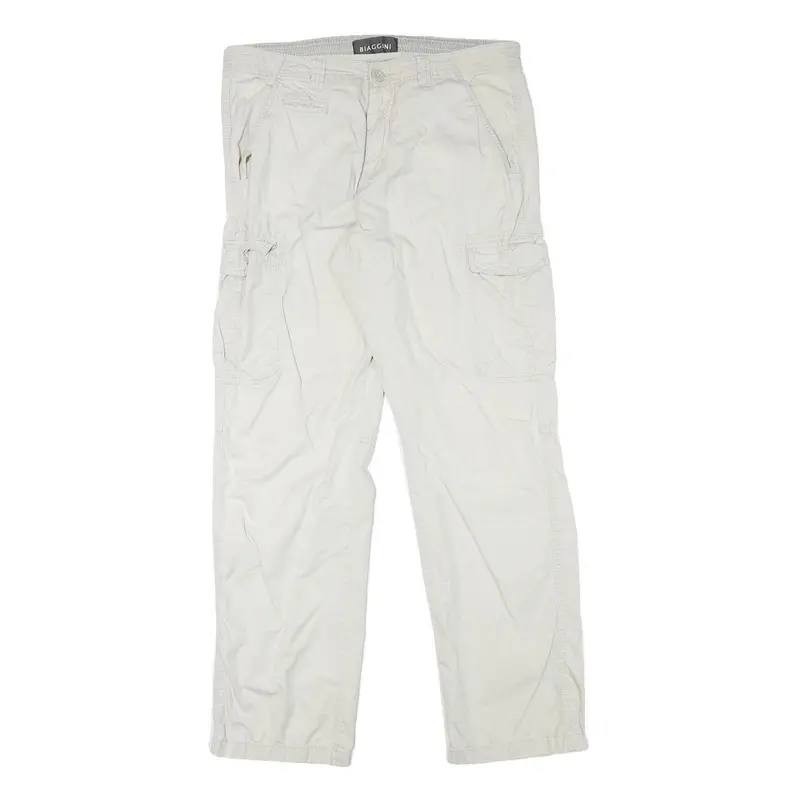 Biaggini Mens Cotton Blend White Regular Fit Cargo Trousers W33 L31 Casual Zip 1
