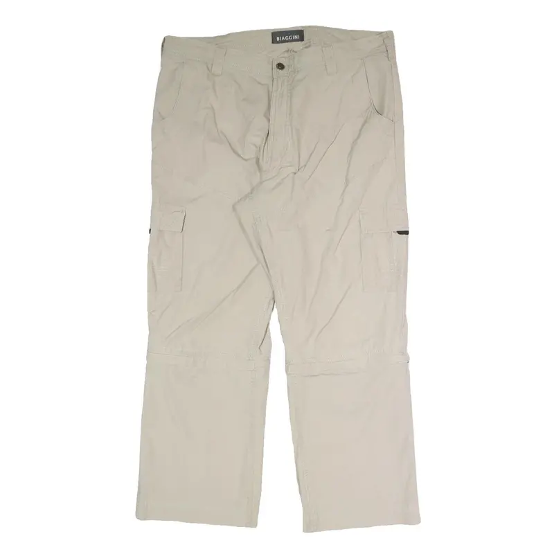 Biaggini Mens Relaxed Beige Cargo Trousers W38 L28 Zip Polyester Blend 1