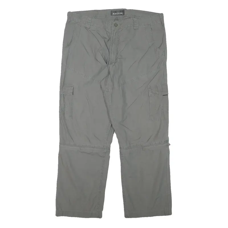 Biaggini Mens Relaxed Cotton Blend Grey Cargo Trousers W36 L28 Zip Closure 1