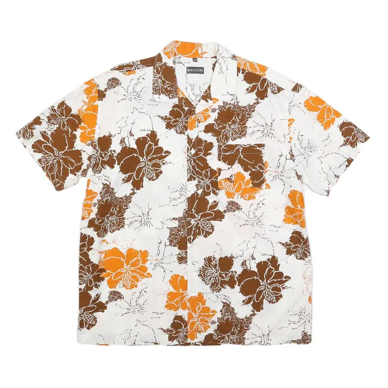 Biaggini Mens White Brown & Orange Floral Cotton Blend Shirt 2Xl Summer Casual 1