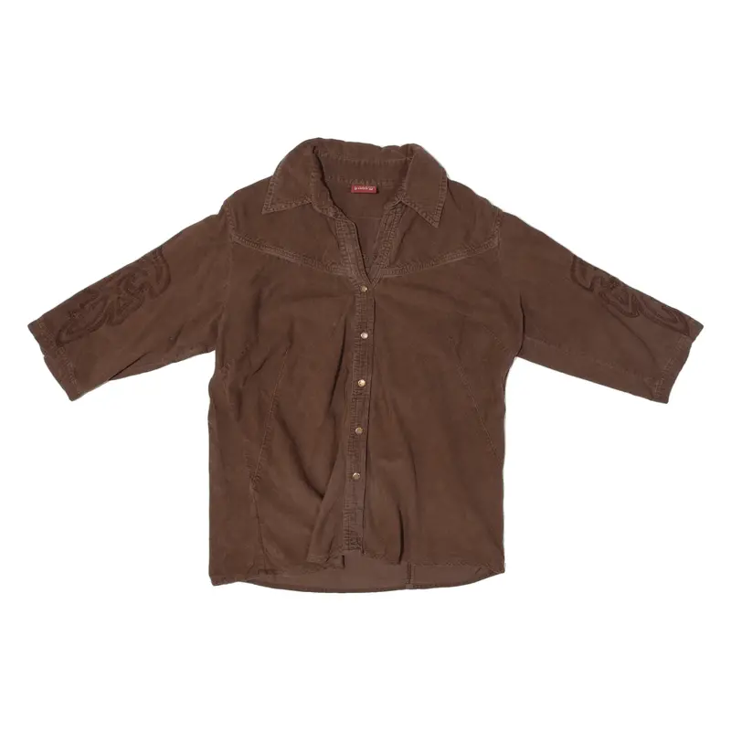 Biaggini Western Embroidery Womens Plain Shirt Brown 3/4 Sleeve L 1