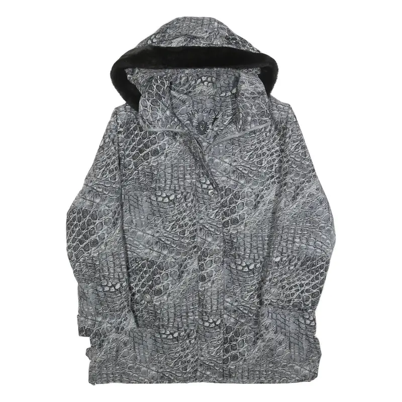 Biaggini Womens Grey Crocodile Print Hooded Zip Jacket L Polyester Blend Casual 1