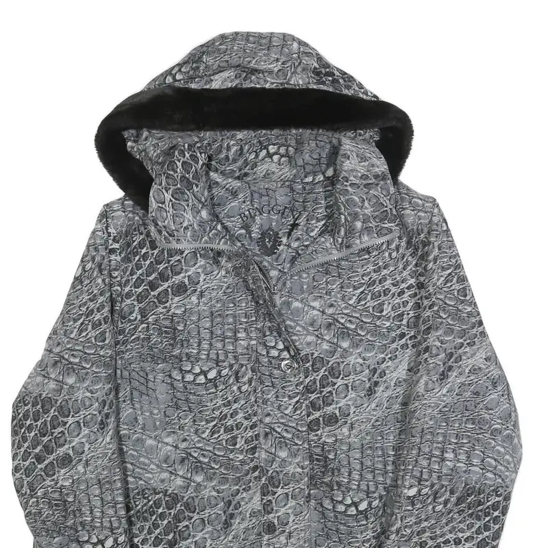 Biaggini Womens Grey Crocodile Print Hooded Zip Jacket L Polyester Blend Casual 2