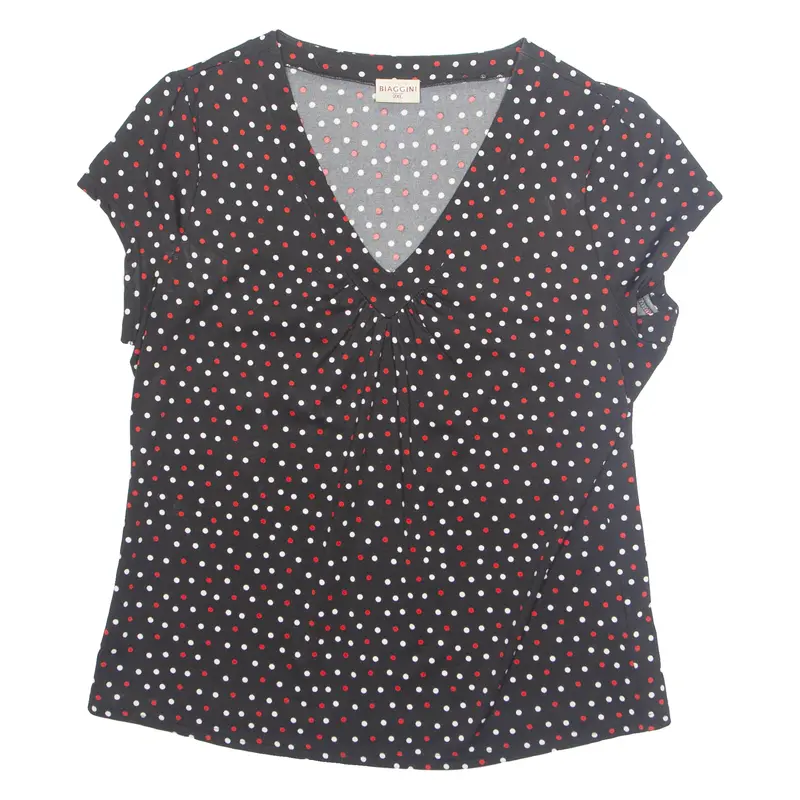 Biaggini Womens Printed Blouse Black V-Neck Spotted 2Xl 1