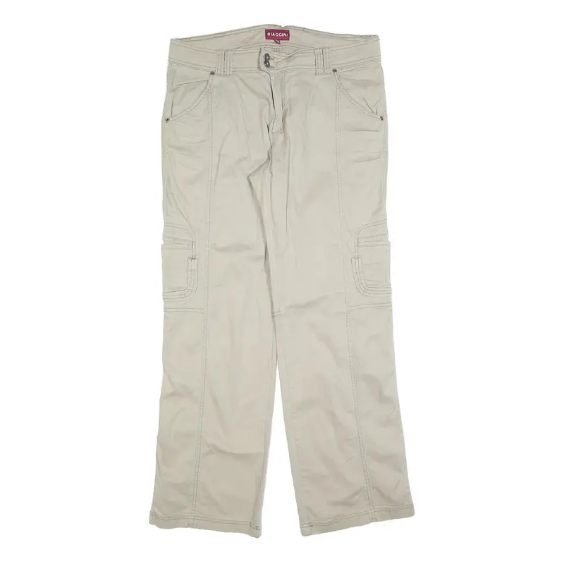 Biaggini Womens Regular Beige Cotton Blend Zip Trousers W36 L32 Casual Cargo 1