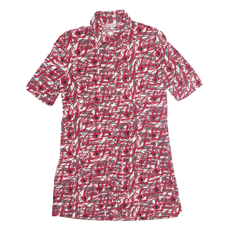 Biaggini Womens Shirt Dress Red Crazy Pattern Short Sleeve Knee Length M 1