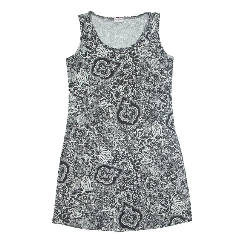 Biaggini Womens Tank Dress Black Paisley Sleeveless Knee Length L 1