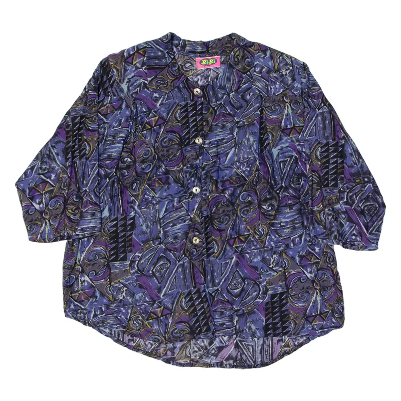 Bibi Fashion Womens Shirt Purple Crazy Pattern 3/4 Sleeve L 1