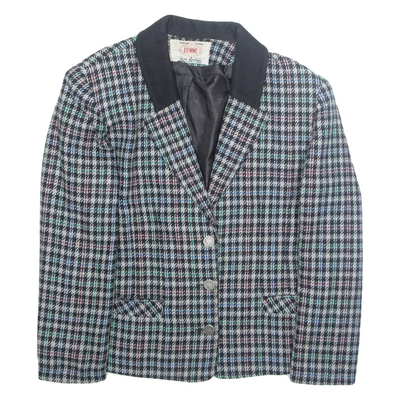 Biemme Womens Blazer Jacket White Wool Houndstooth M 1