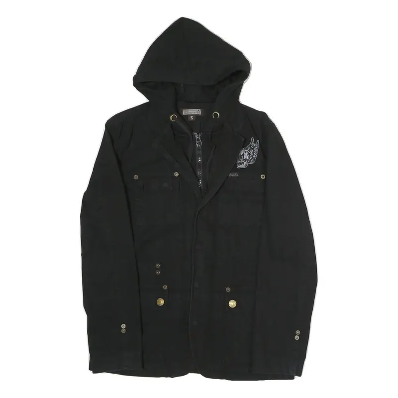 Big Baddha Mens Black Coach Jacket S Hooded Zip Closure Cotton Blend Plain 1