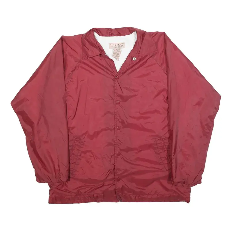 Big Mac Mens Red Nylon Button Jacket L Plain Classic Fit Casual Lightweight 1