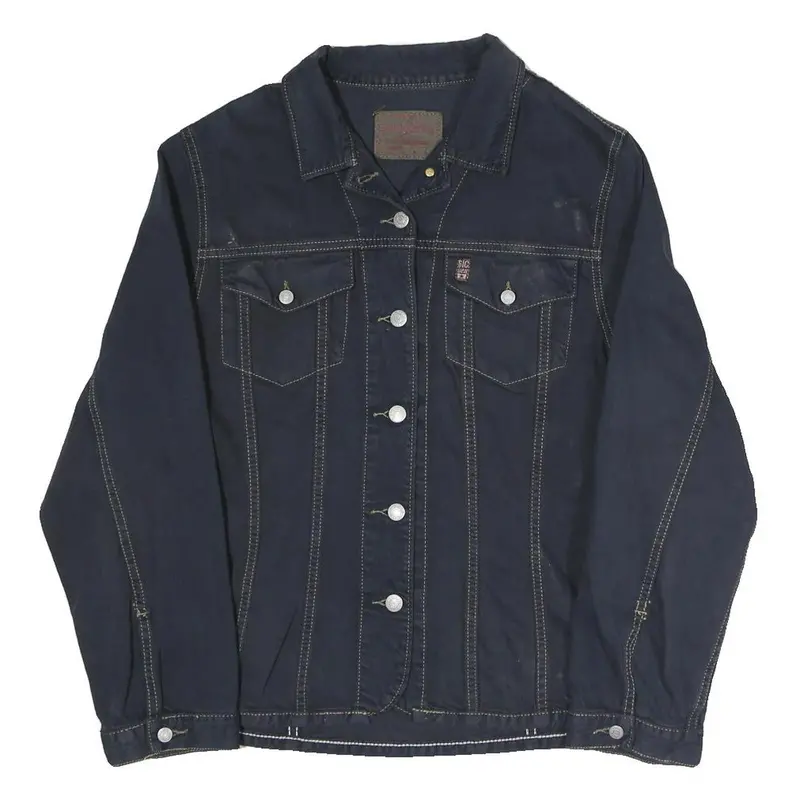 Big Star Womens Navy Blue Cotton Blend Button Jacket L Denim Plain Stylish 1