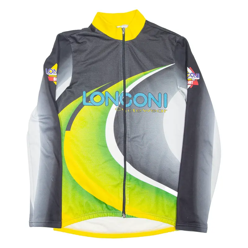 Bike Full Zip Mens T-Shirt Green Long Sleeve High Neck M 1