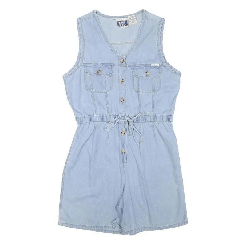 Bill Blass Womens Light Blue Denim Playsuit S Cotton Blend Button Front 1