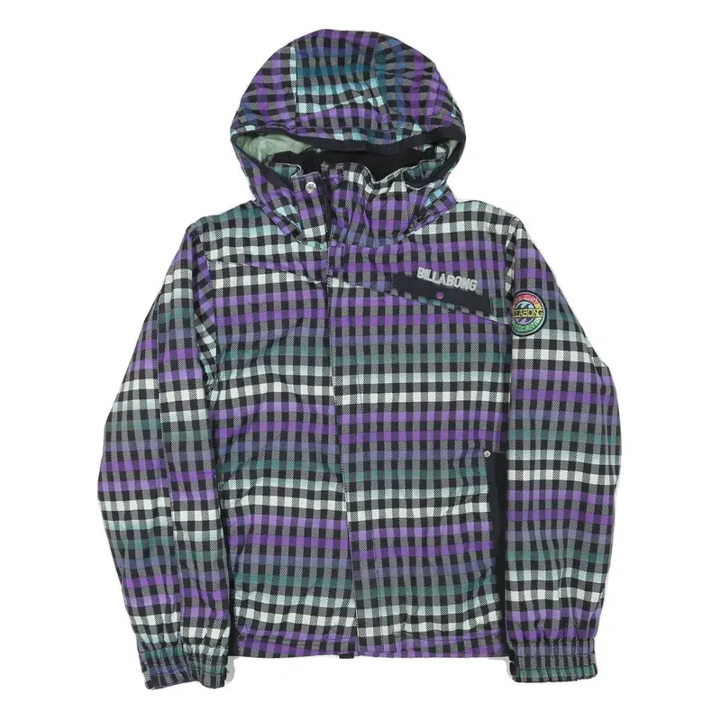 Billabong Mens Purple & Blue Check Jacket Xs Polyester Blend Zip Hooded 1