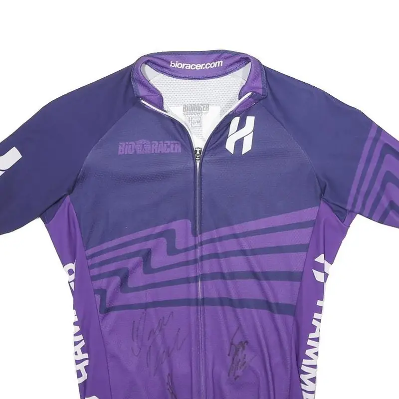 Bioracer Speedwear Mens Purple Cycling T-Shirt M Short Sleeve Zip Neck Graphic 2