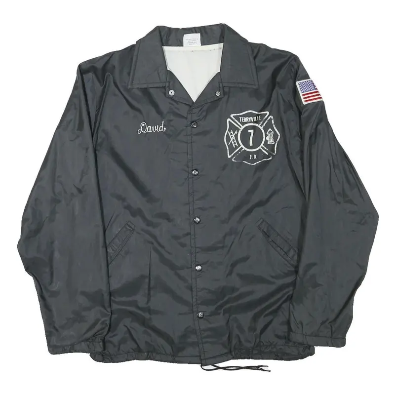 Birdie Mens Black Firefighter Button Jacket M Cotton Blend Casual Retro 1