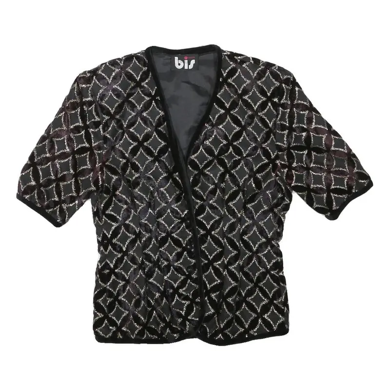 Bis Womens Black Polyester Blend Geometric Pattern Jacket Xxs Button Closure 1