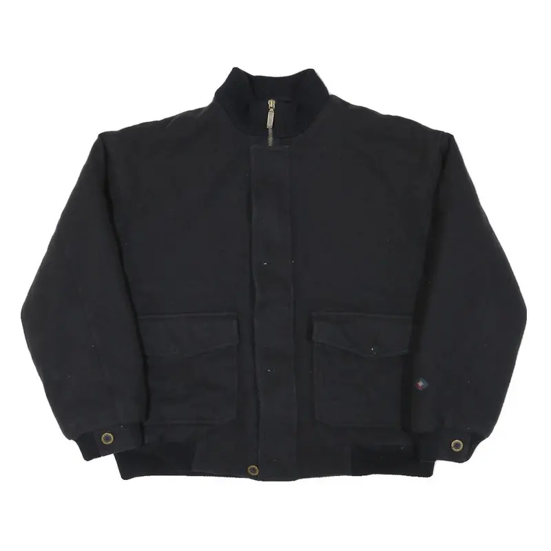 Bison Club Mens Black Wool Blend Bomber Jacket L Zip Closure Plain Classic Fit 1