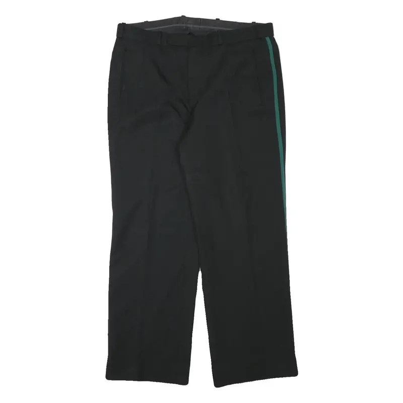 Black Relaxed Fit Mens Trousers W34 L28 Polyester Blend Zip Closure Side Stripe 1