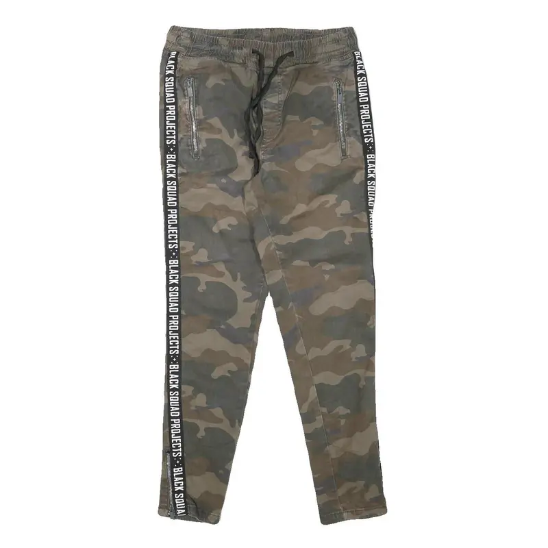 Black Sqaud Womens Cotton Blend Slim Fit Camouflage Trousers W28 L28 Drawstring 1