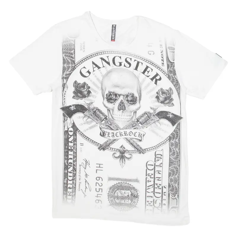 Blackrock Skull Mens Biker T-Shirt White L 1