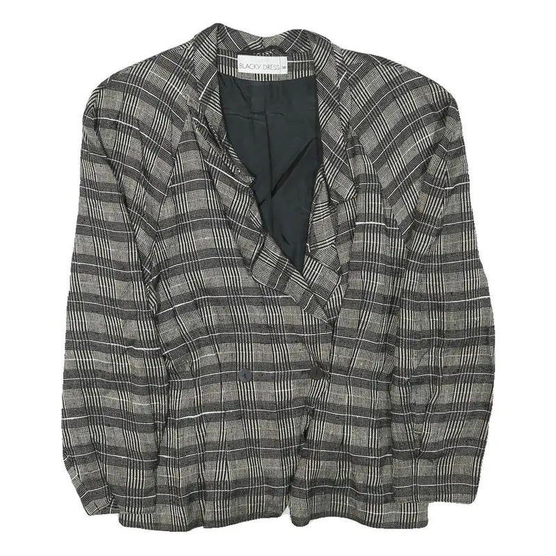 Blacky Dress Womens Black Grey Check Jacket M Linen Blend Button Closure Classic 1