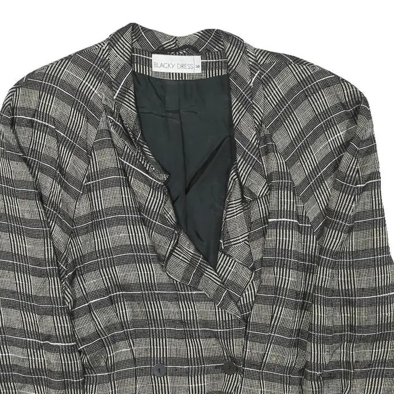 Blacky Dress Womens Black Grey Check Jacket M Linen Blend Button Closure Classic 2