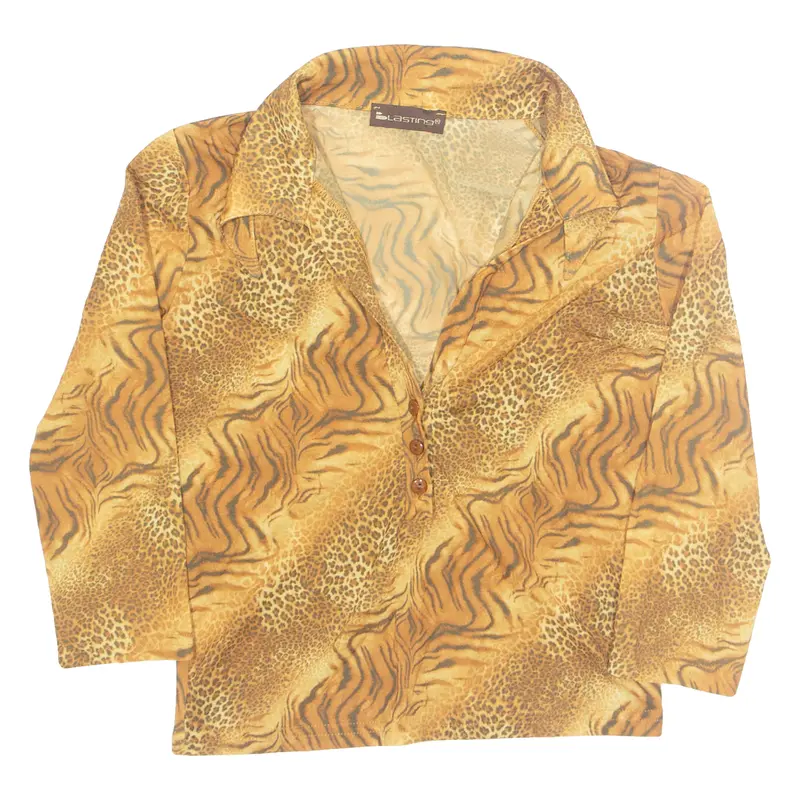 Blasting Womens Printed Blouse Orange Collared Long Sleeve Crazy Pattern S 1