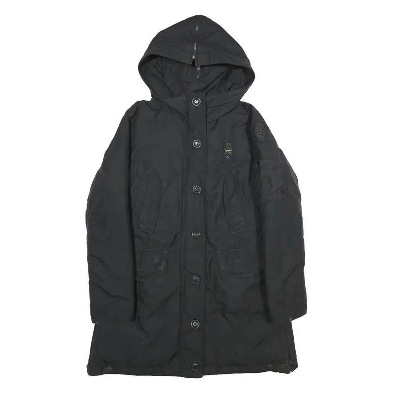 Blauer Usa Womens Black Nylon Hooded Long Zip Jacket M 1