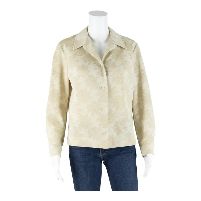 Blazer Style Womens Blouse Shirt Cream Collared Long Sleeve Floral M 1