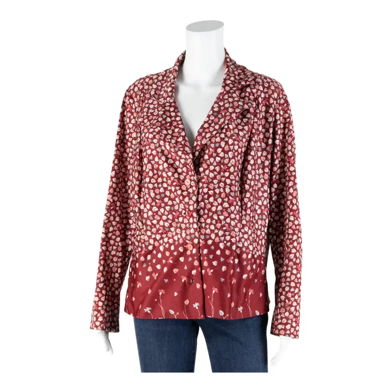 Blazer Style Womens Printed Shirt Red Collared Long Sleeve 90S Floral L 1