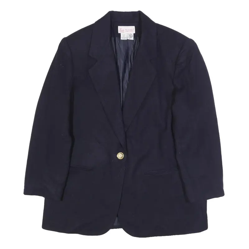 Block Island Womens Navy Blue Wool Blazer Jacket M Button Plain Classic 1