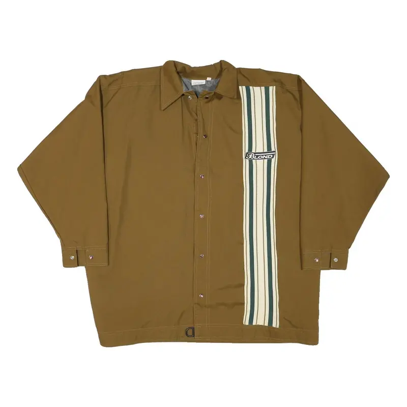 Blond Mens Brown & Cream Button Jacket M Polyester Blend Stripe Casual Overshirt 1