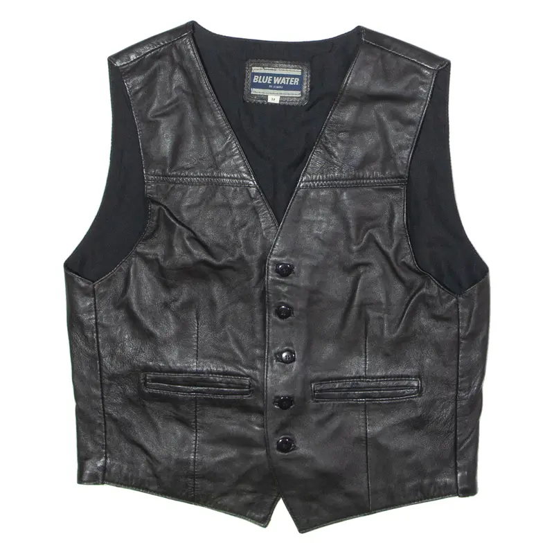 Blue Water Mens Waistcoat Black Leather 90S M 1
