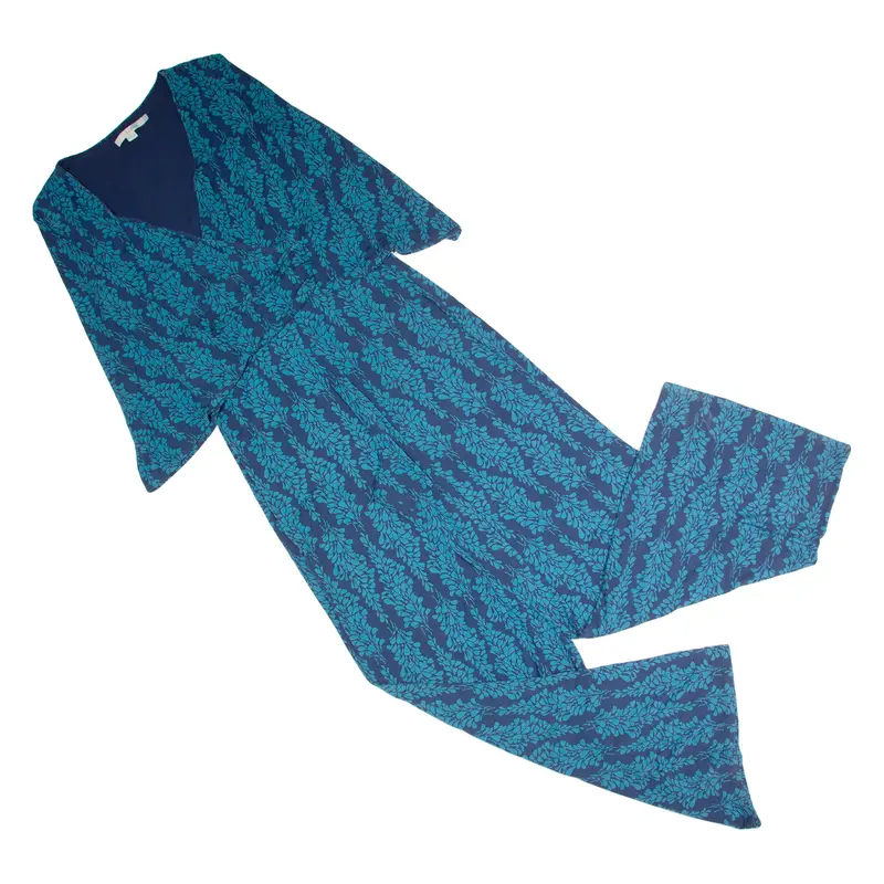 Boden Flare Sleeve Womens Jumpsuit Blue Floral Wide-Leg Uk 12 1