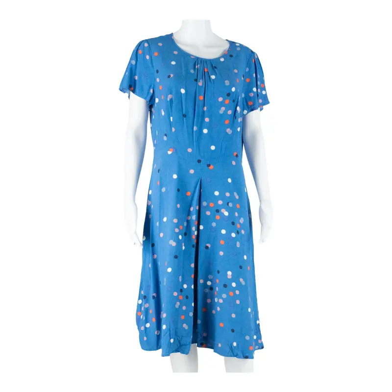 Boden Womens Day Dress Blue Viscose Spotted Short Sleeve Knee Length Uk 14 1