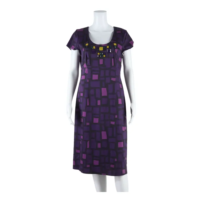 Boden Womens Pencil Dress Purple Geometric Short Sleeve Midi Uk 14 1