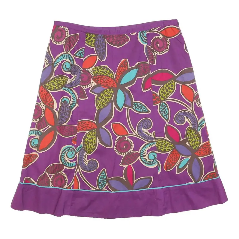 Boden Womens Purple Floral Print Cotton Swing Midi Skirt Uk 14 Vibrant Pattern 1
