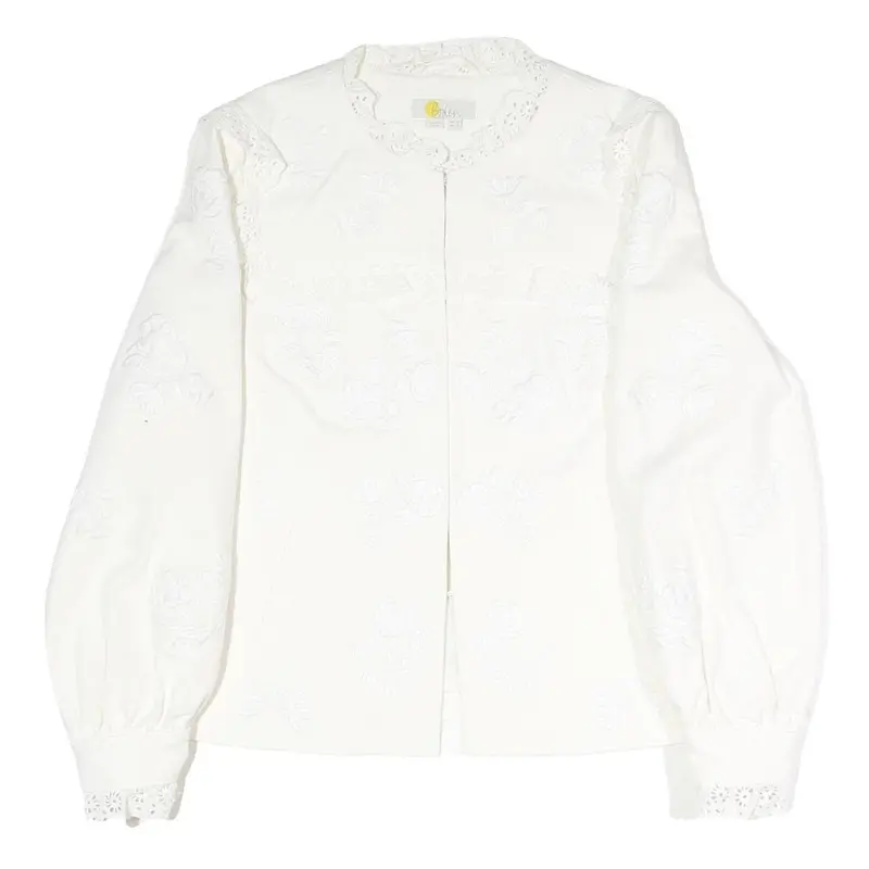 Boden Womens White Cotton Blend Button Jacket Uk 16 Embroidered Floral Pattern 1