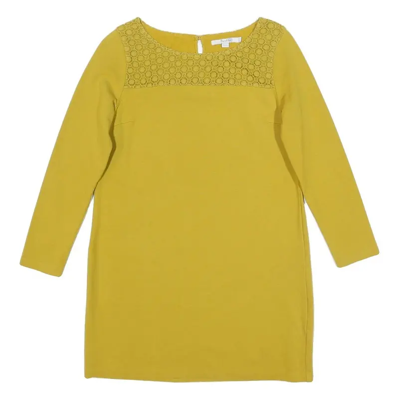 Boden Womens Yellow Cotton Blend Day Dress Jersey Long Sleeve Uk 10 Lace Yoke 1